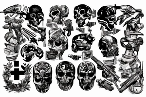 Money , war , fight , weapon tattoo idea