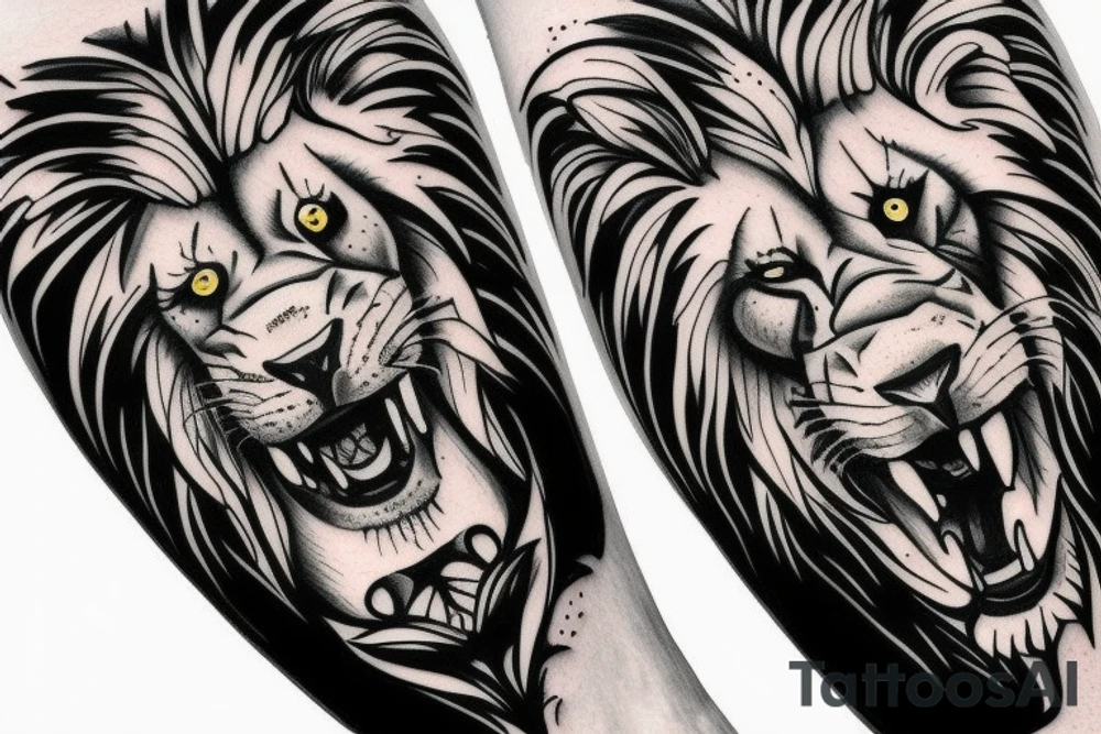 lion with red eyes on arm tattoo idea