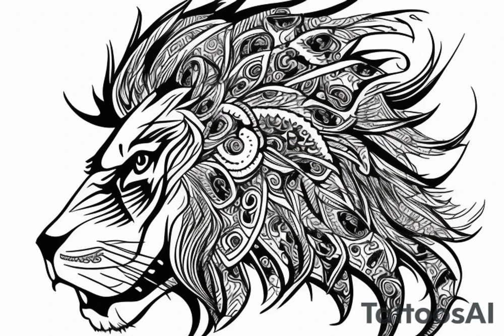 lion with red eyes sleeve tattoo idea
