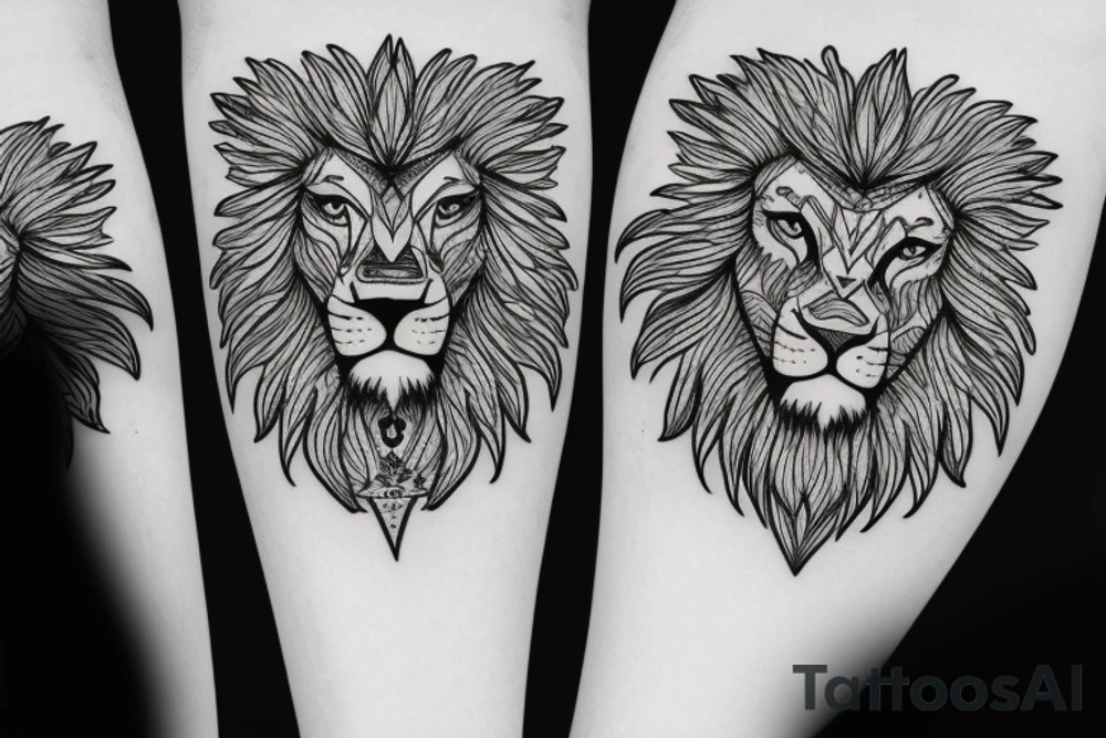 lion with red eyes sleeve tattoo idea