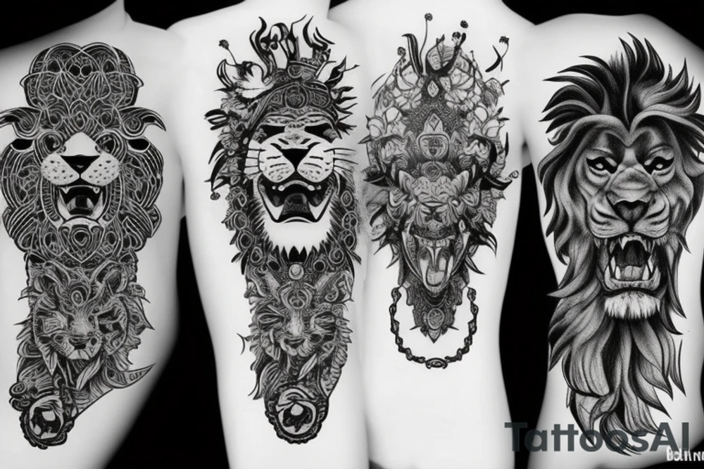 lion with red eyes sleeve tattoo idea