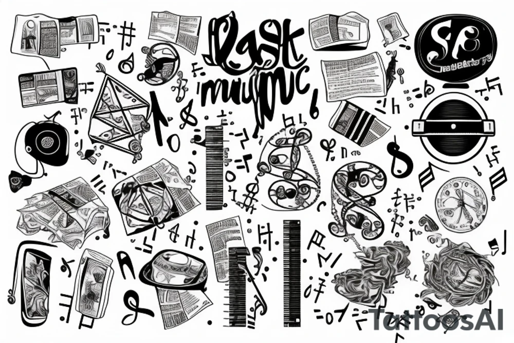 newspaper with maths music tattoo idea