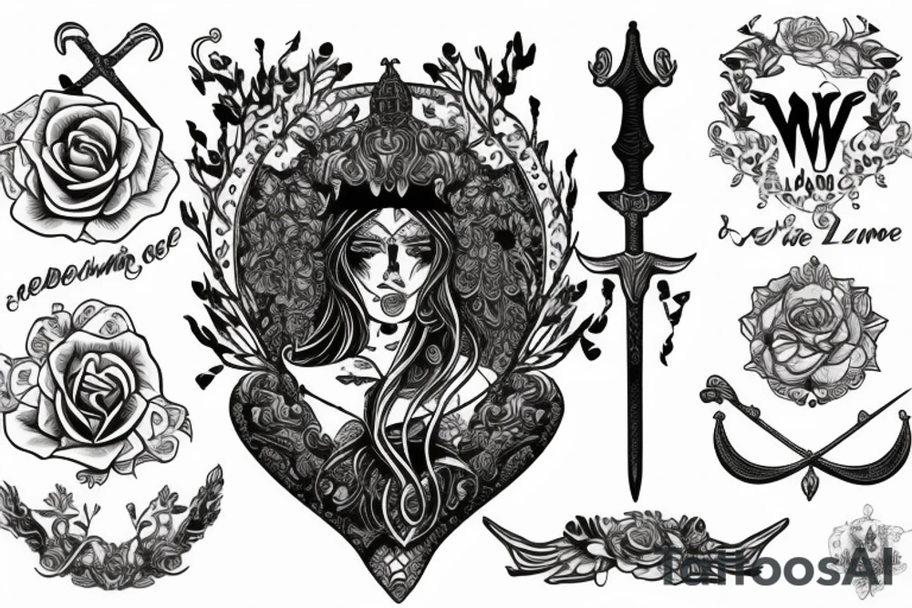 Sword with engraving of Femme Vie Liberte tattoo idea