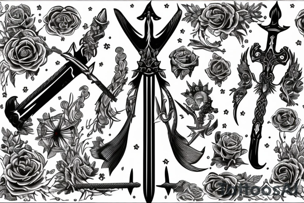 Sword with engraving of Femme Vie Liberte tattoo idea