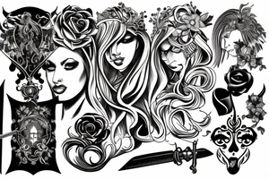 Sword with engraving of Femme Vie Liberte tattoo idea
