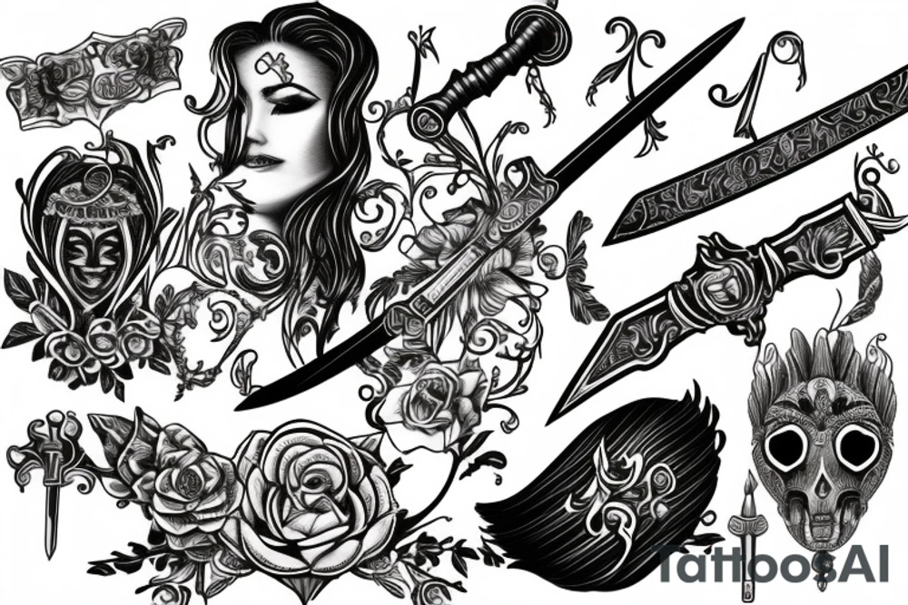 Sword with engraving of Femme Vie Liberte tattoo idea