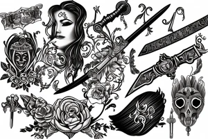 Sword with engraving of Femme Vie Liberte tattoo idea