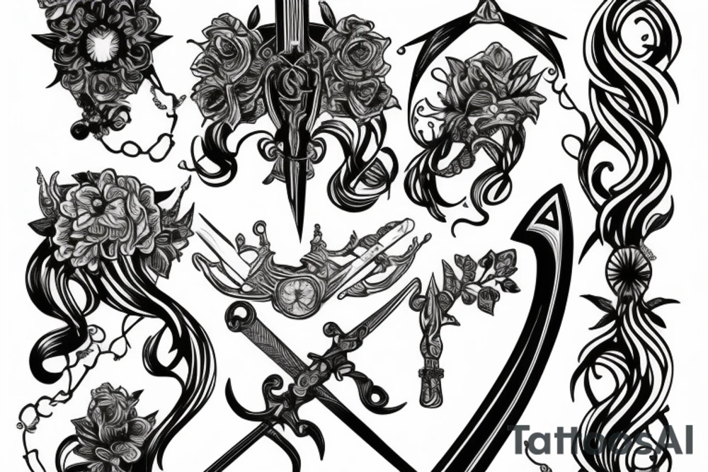 Sword with engraving of Femme Vie Liberte tattoo idea