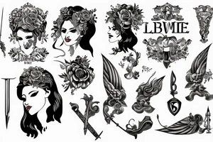 Sword with word engraving of “Femme Vie Liberte” tattoo idea