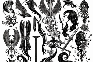 Sword with word engraving of “Femme Vie Liberte” tattoo idea
