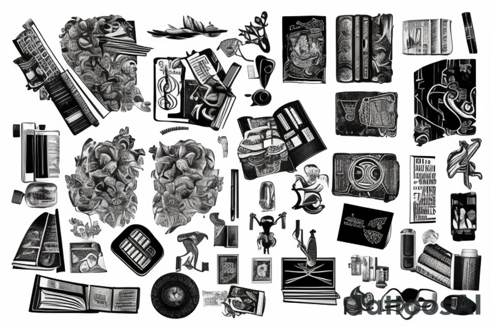 Travel Book filled with knowledge of music, sports and fashion tattoo idea