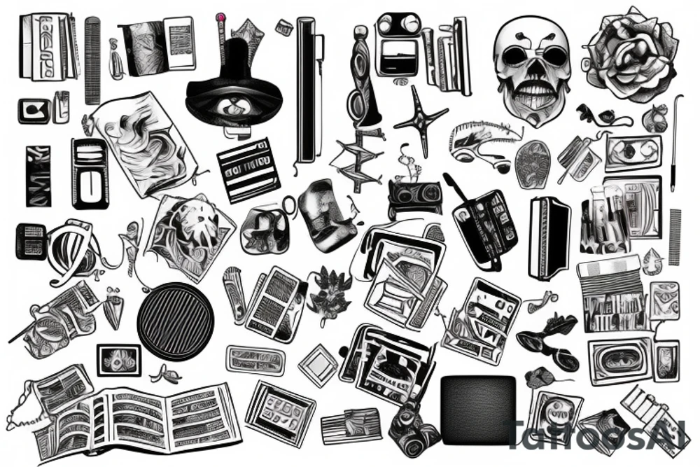 Travel Book filled with knowledge of music, sports and fashion tattoo idea