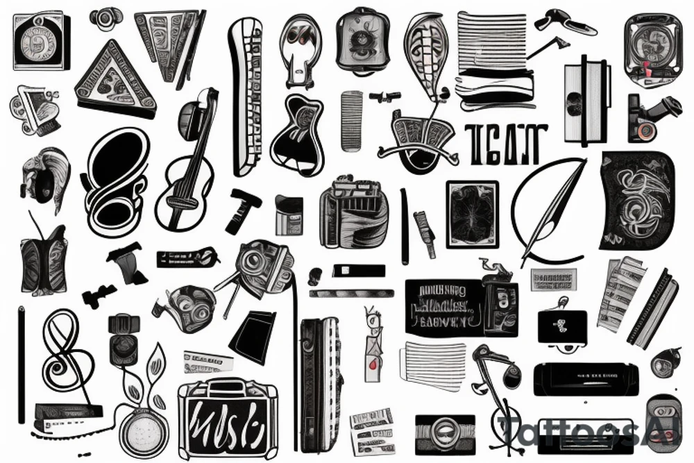 Travel Book filled with knowledge of music, sports and fashion tattoo idea
