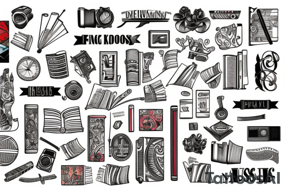 Travel Book filled with knowledge of music, sports and fashion tattoo idea