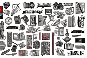 Travel Book filled with knowledge of music, sports and fashion tattoo idea