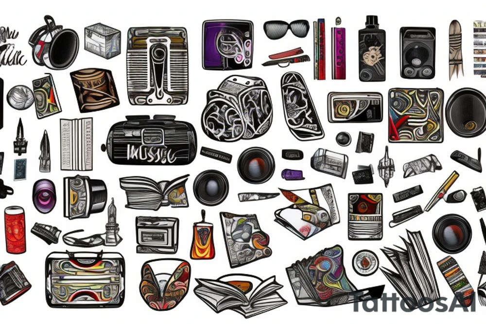 Travel Book filled with knowledge of music, sports and fashion tattoo idea