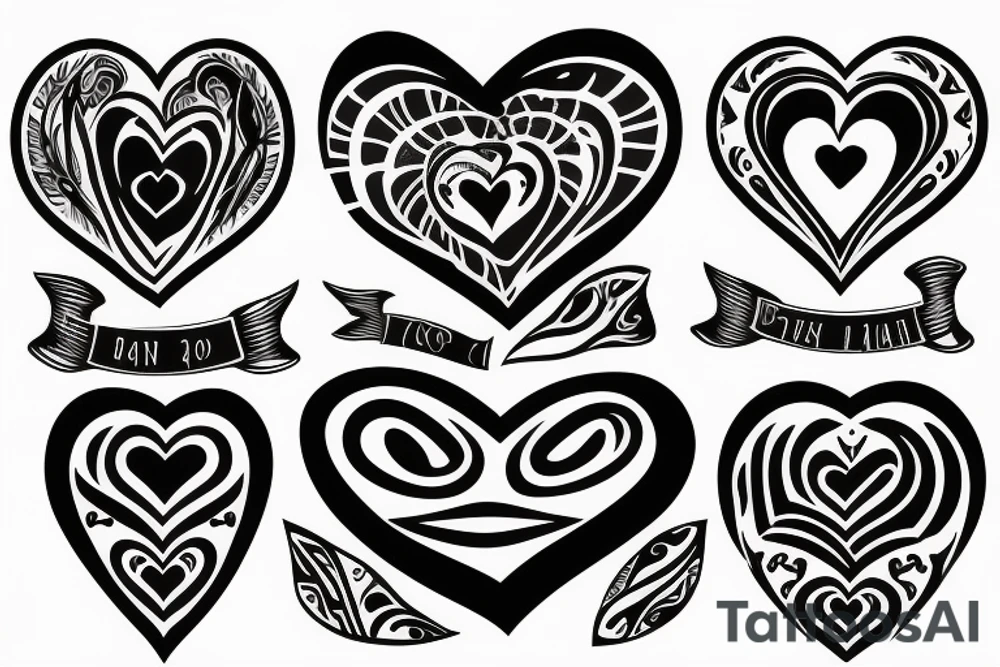 heart shaped with date of birth and name of baby tattoo idea