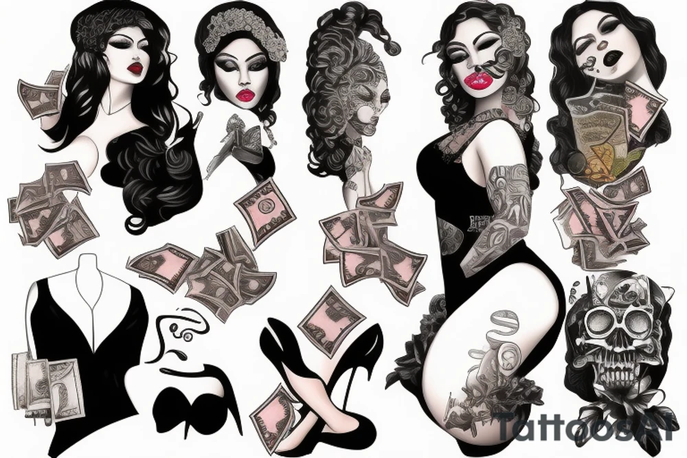Thick sexy gangster goddess of money tattoo idea