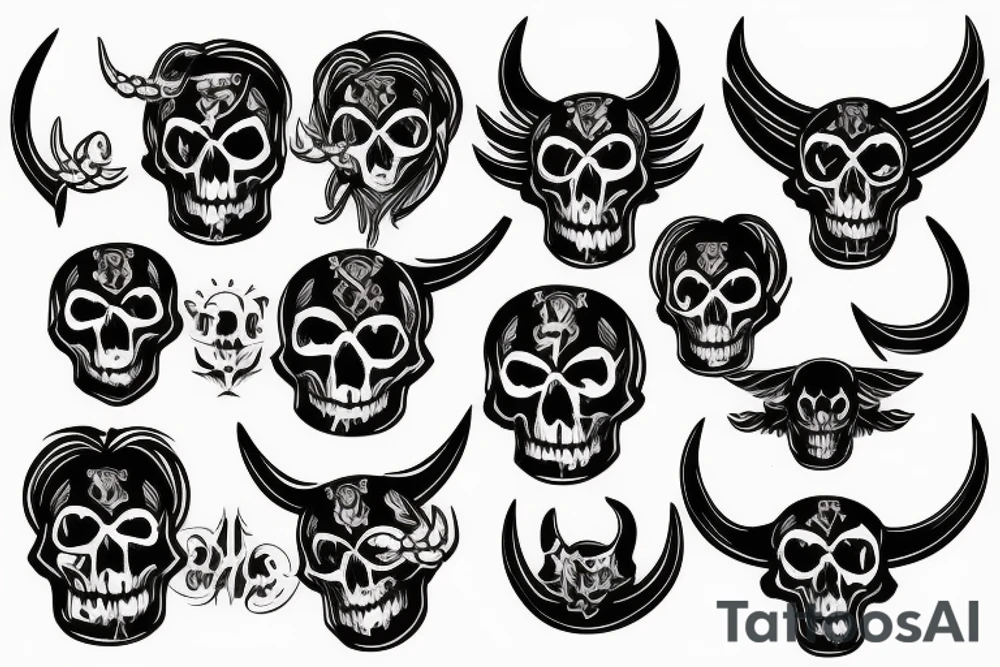 Traditional devil with skull tattoo idea