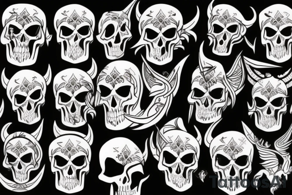 Traditional devil with skull tattoo idea