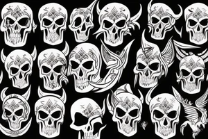 Traditional devil with skull tattoo idea