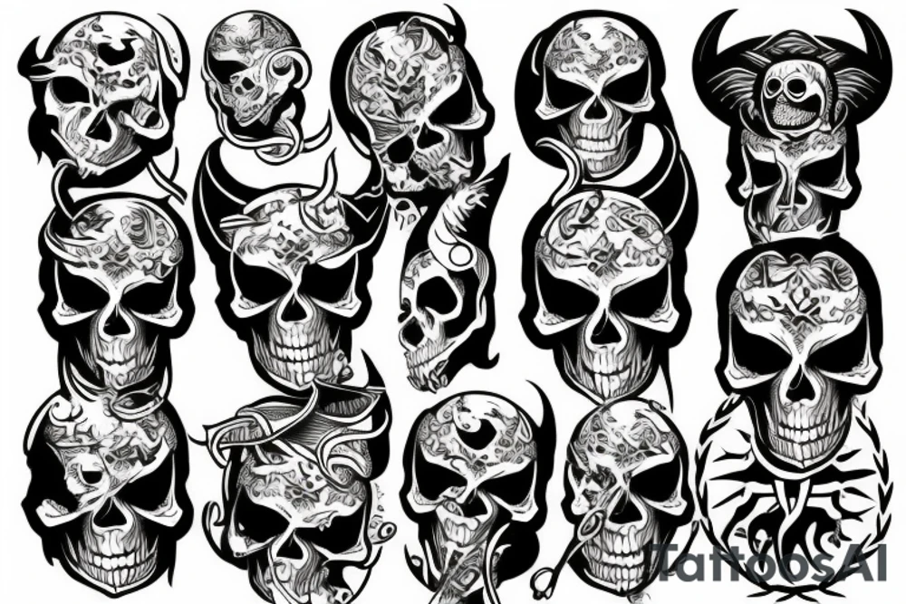 Traditional devil with skull tattoo idea