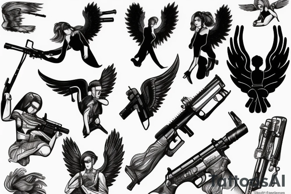 falling angel with rifle tattoo idea