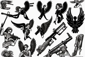 falling angel with rifle tattoo idea