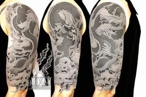 half sleeve with elements of stoicism and a dragon tattoo idea