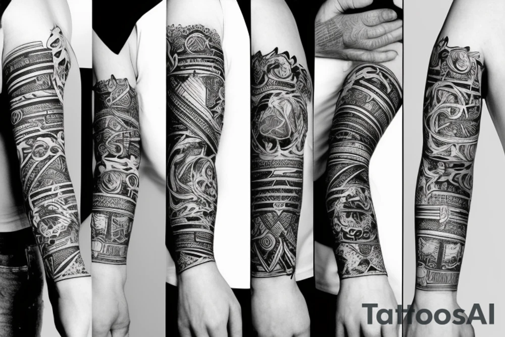 forearm sleeve with stoicism style tattoo idea