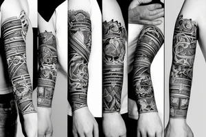 forearm sleeve with stoicism style tattoo idea
