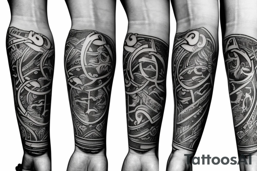 forearm sleeve with stoicism style tattoo idea