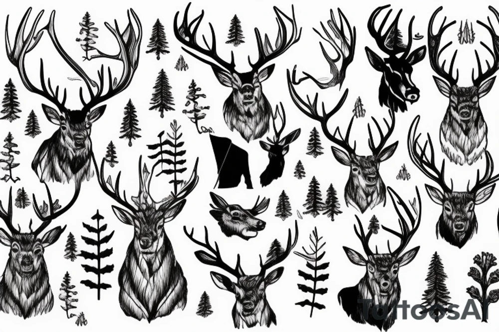 Stag standing in Forrest next to a lake tattoo idea