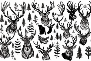Stag standing in Forrest next to a lake tattoo idea