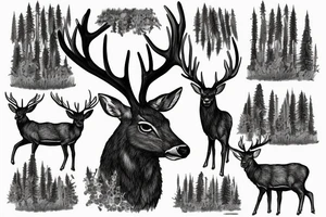 Stag standing in Forrest next to a lake tattoo idea
