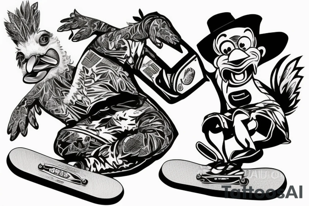 Chicken joe doing a laser flip on a skateboard tattoo idea Chicken joe doing a laser flip on a skateboard tattoo idea