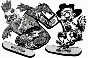 Chicken joe doing a laser flip on a skateboard tattoo idea