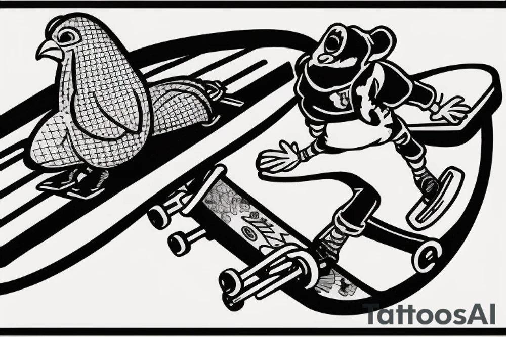Chicken joe doing a laser flip on a skateboard tattoo idea Chicken joe doing a laser flip on a skateboard tattoo idea
