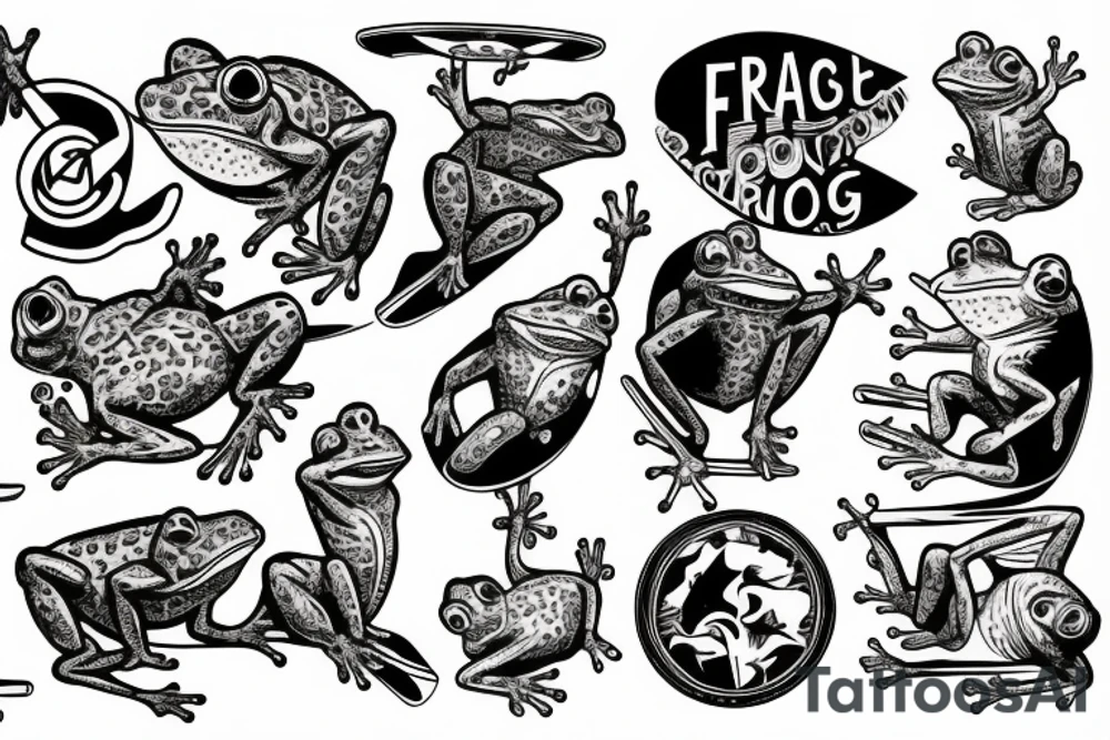 Frog skateboarding american traditional tattoo idea
