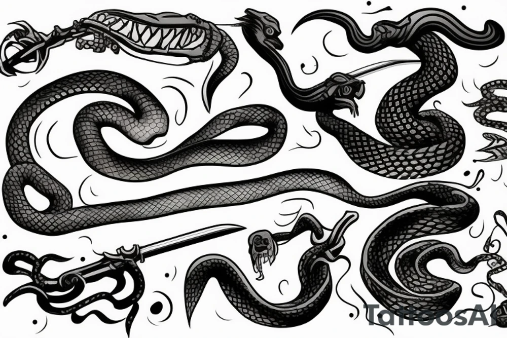 Snake with a sword tail tattoo idea
