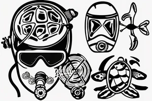 diving helmet with sea turtle and stand up paddle board tattoo idea