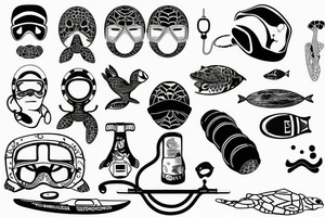 diving helmet with sea turtle and stand up paddle board tattoo idea
