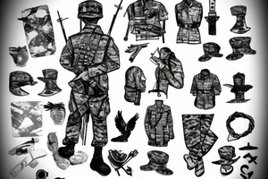 A soldier standing alone during the dawn of day with the sunrise in the background tattoo idea