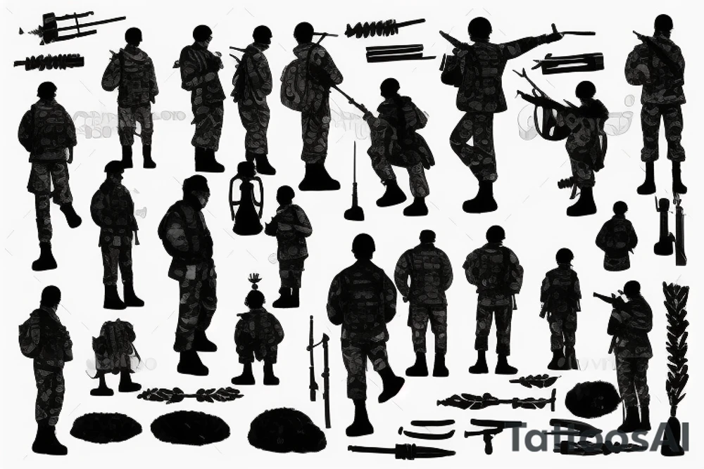 A soldier standing alone during the dawn of day with the sunrise in the background tattoo idea