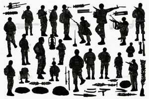 A soldier standing alone during the dawn of day with the sunrise in the background tattoo idea