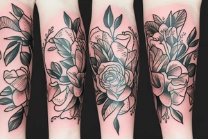 A silver trumpet and flowers tattoo idea