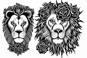 Lion with a clock and rose tattoo idea