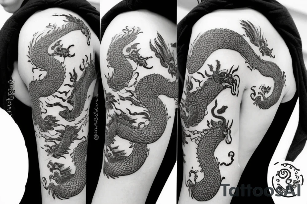China dragon with flowers tattoo idea