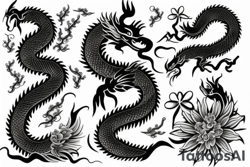 China dragon with flowers tattoo idea