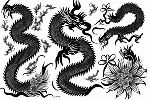 China dragon with flowers tattoo idea